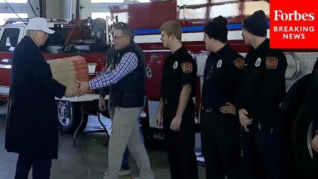 WATCH: Former President Trump Delivers Pizza To Iowa Firefighters