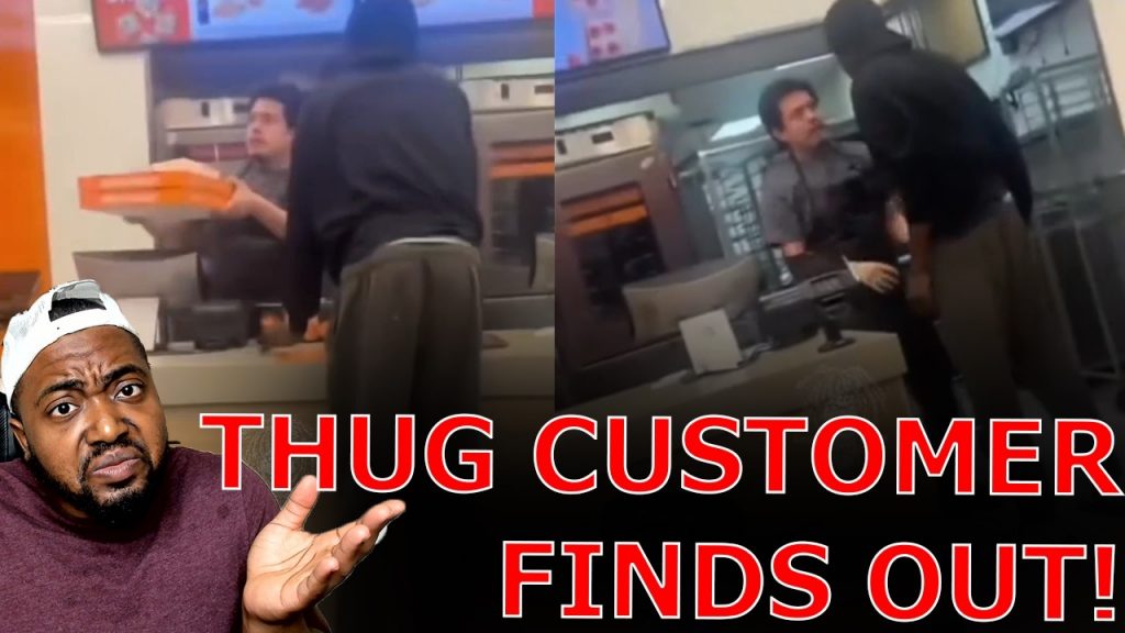 Loud Arrogant Thug Gets Served Hands Immediately After Crossing The Line At Little Caesars!